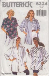 5334 BUTTERICK EZ LOOSE COLLAR / HOODED SHIRT LENGTHS PATTERN XS-M 6-14